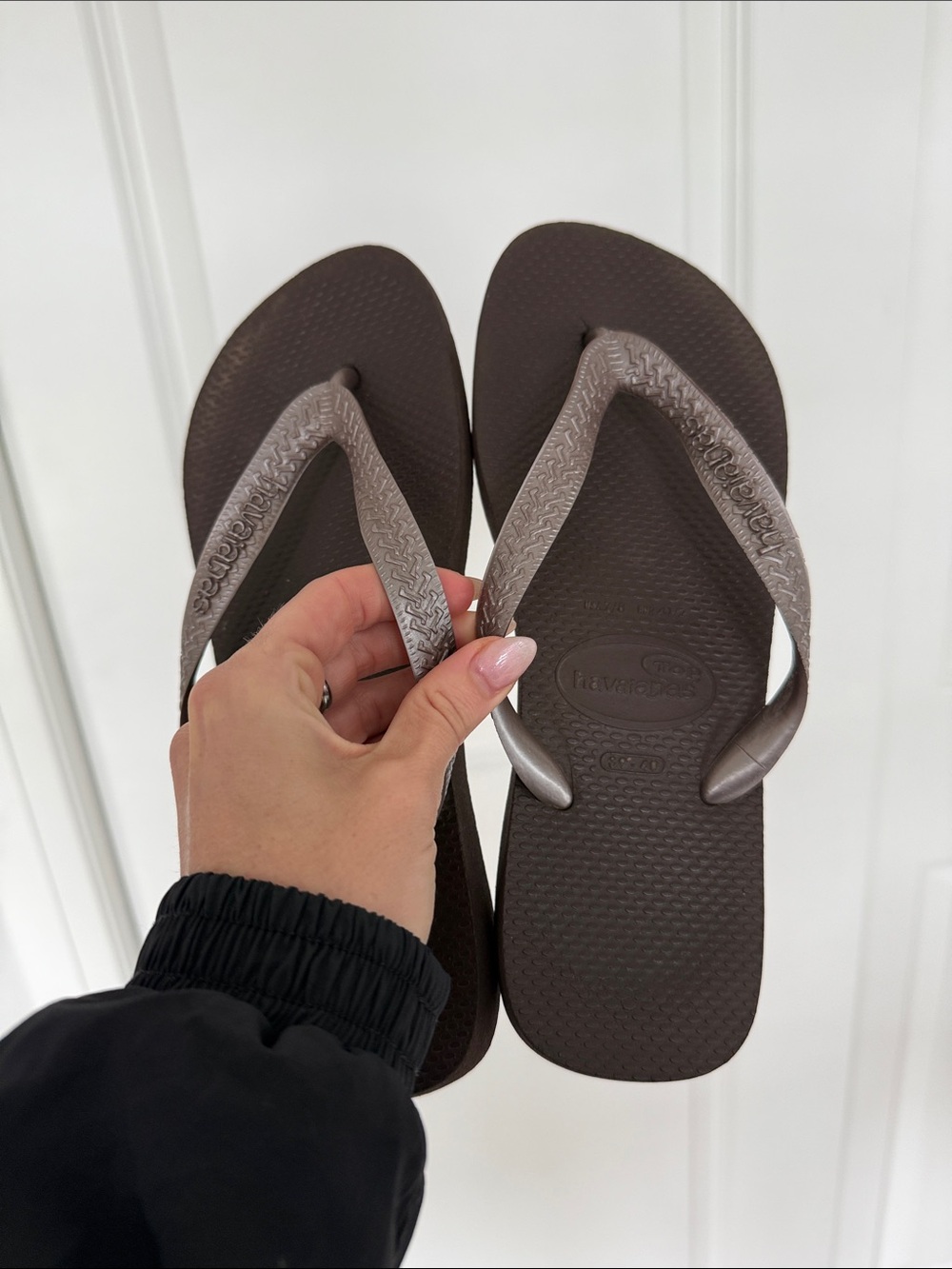 Havaianas Women's Dark Brown Flip Flops with Taupe Straps
